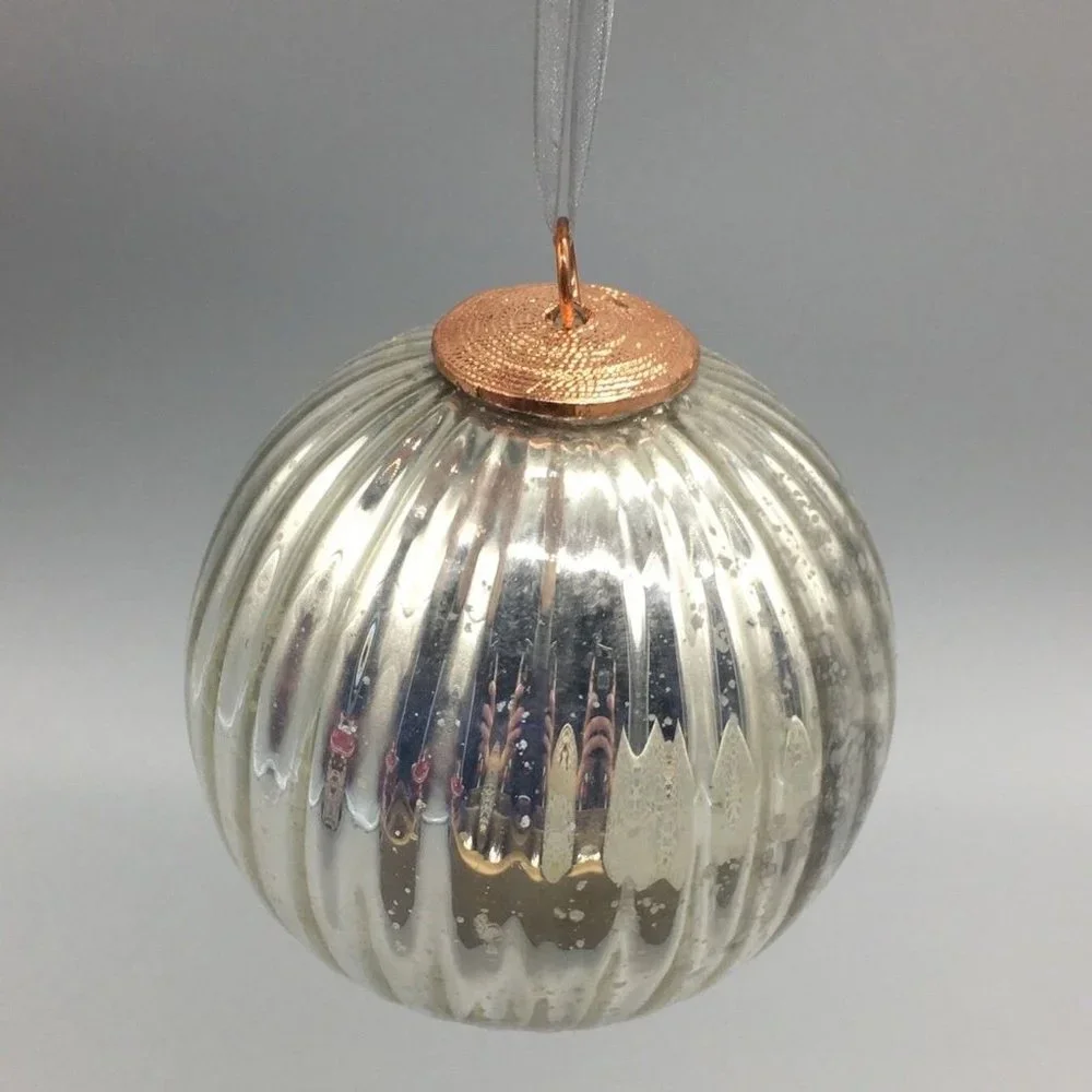 x4 Cynthia Rowley Christmas Silver Mercury Glass Ornament Set Copper 4
